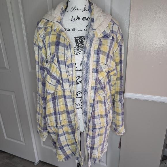 We The Free Jackets & Blazers - We The Free Yellow & Purple Plaid Hooded Utility Jacket